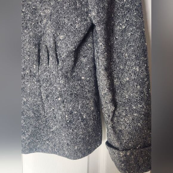 NM Essentials 14 Gray Cream Tweed 100% WOOL Lsl LinedPockets Women BlazerJacket - Picture 6 of 9